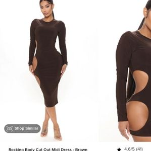 Fashion nova rocking body cut out midi dress size large/brown color